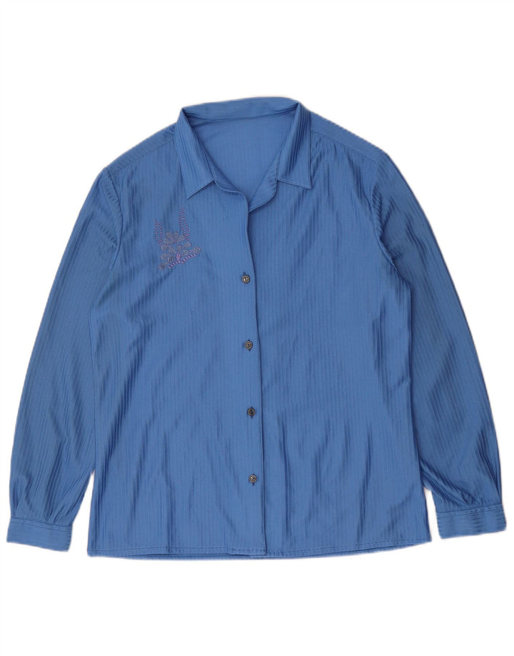 Vintage γυναικείο πουκάμισο UK 14 Medium Blue ριγέ