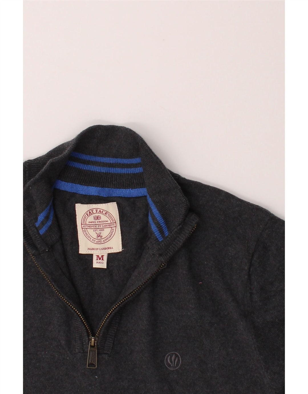 FAT FACE Mens Zip Neck Jumper Sweater Medium Grey Cotton Vintage Fat Face and Second-Hand Fat Face from Messina Hembry 