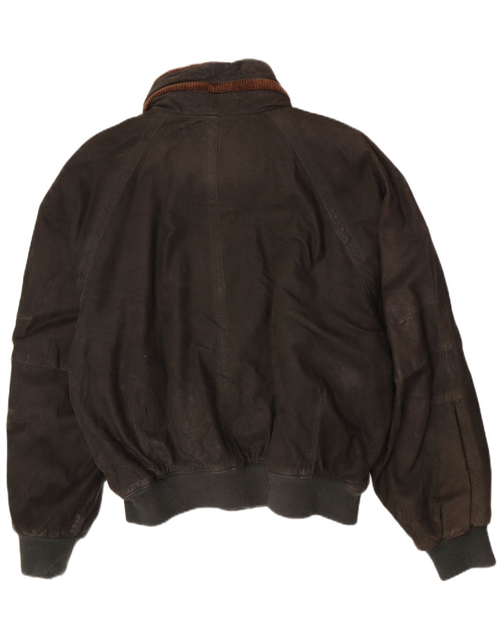 Belfe & Mens Hooded Leather Bomber Jacket IT 48 Medium Khaki