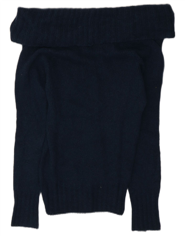 Massimo Dutti Γυναικείο πουλόβερ με ρολό λαιμόκοψη UK 10 Small Navy Blue Wool