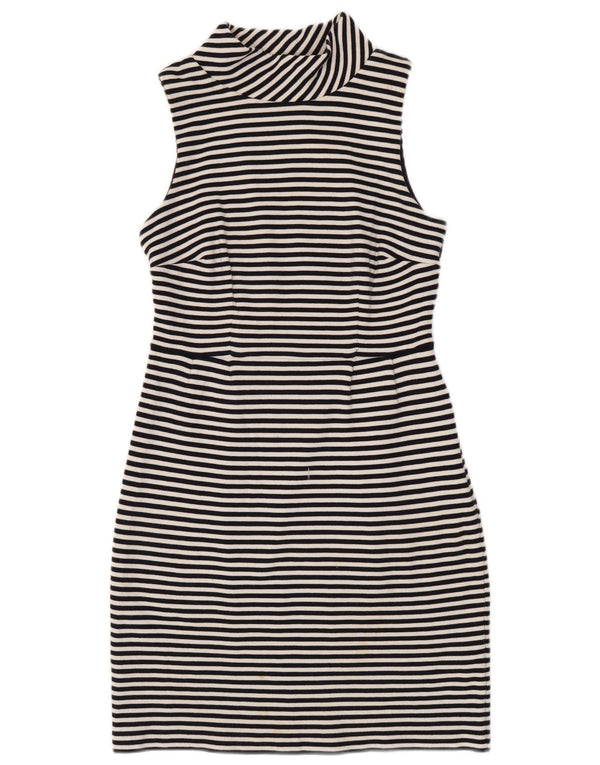 BODEN Womens Sleeveless Sheath Dress UK 12 Medium Black Striped Cotton