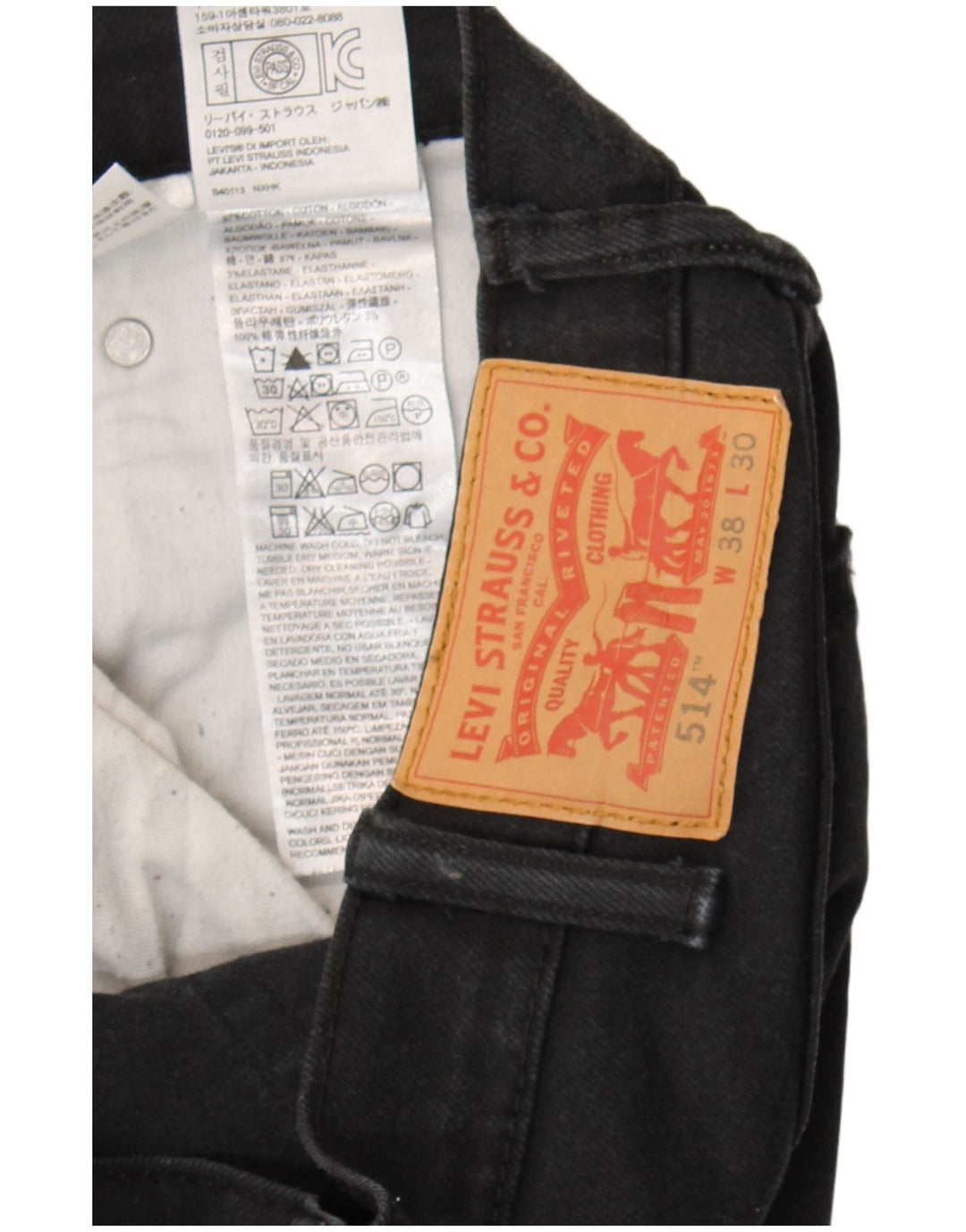 Levi's Mens 514 Straight Jeans W38 L30 Μαύρο βαμβακερό