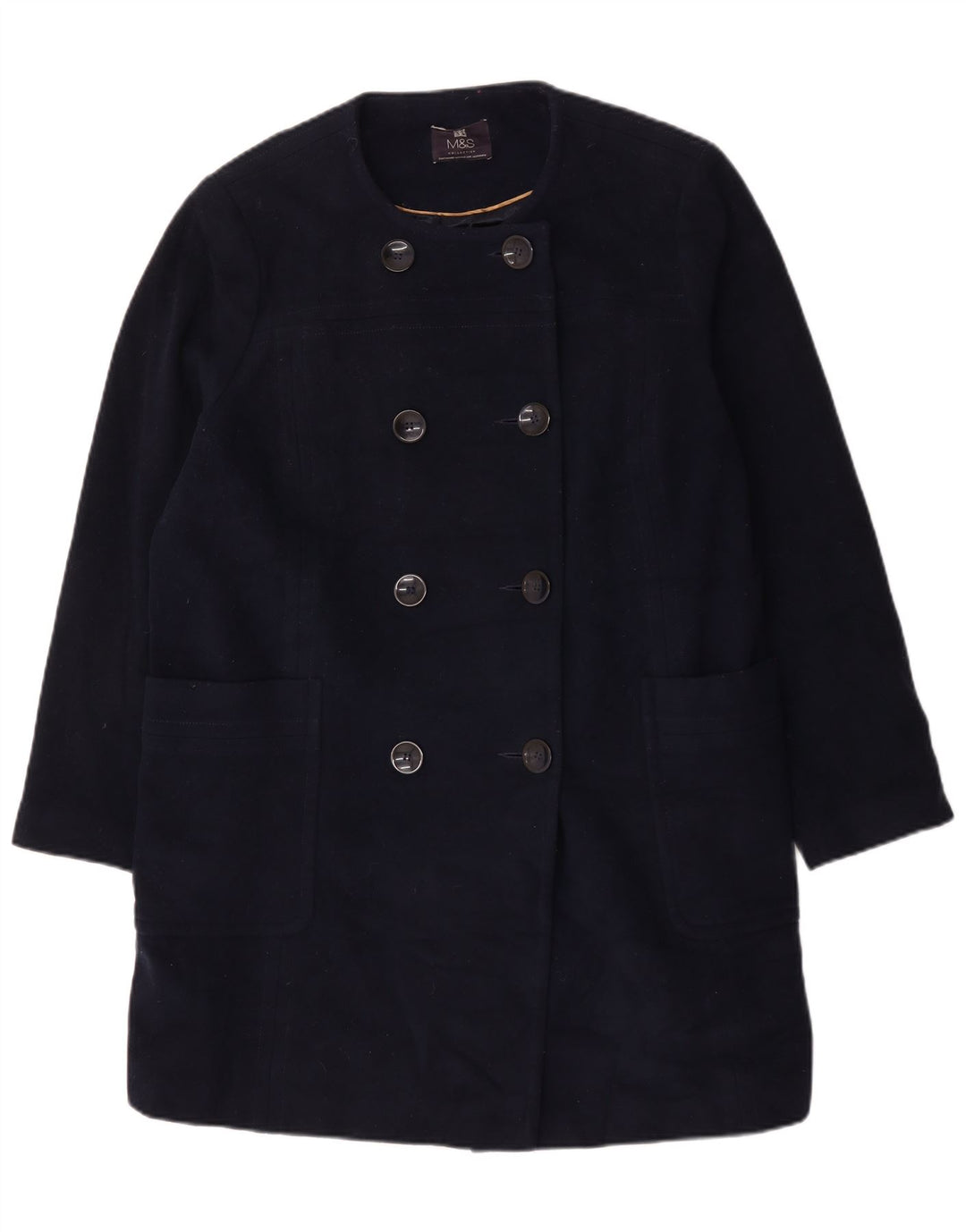 Marks & Spencer Γυναικείο παλτό με διπλό στήθος UK 22 3XL Navy Blue Wool