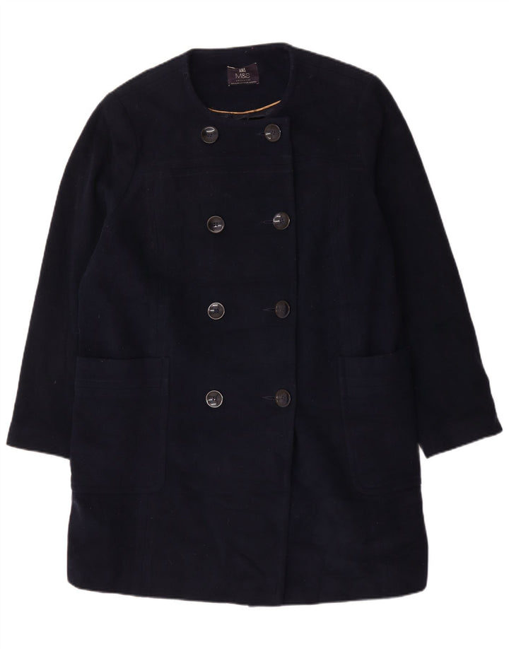 Marks & Spencer Γυναικείο παλτό με διπλό στήθος UK 22 3XL Navy Blue Wool