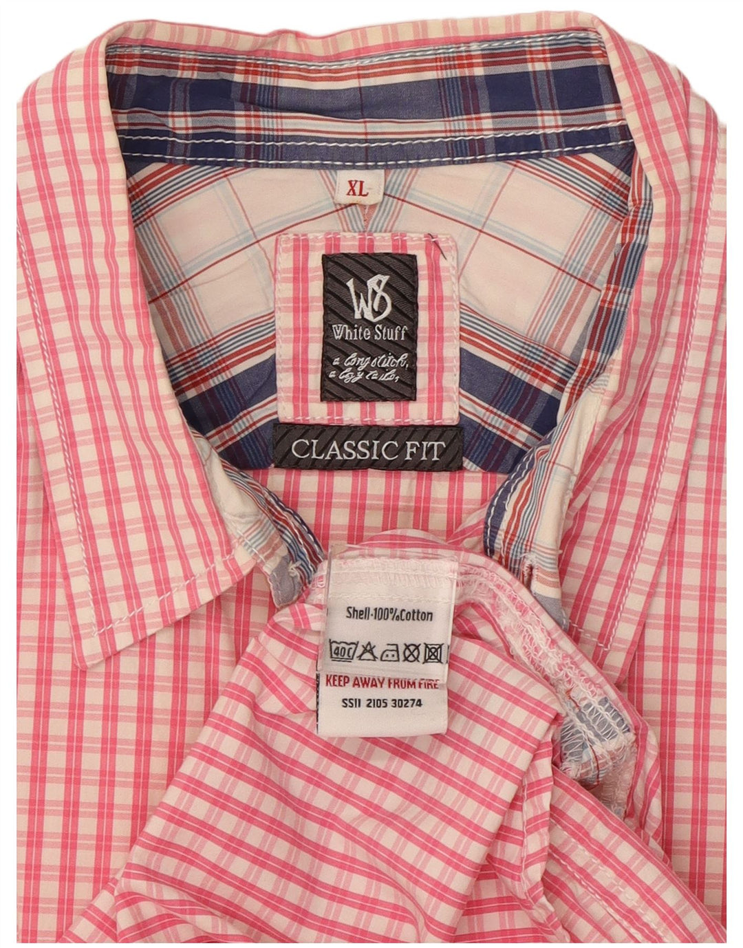 White Stuff Ανδρικό πουκάμισο Classic Fit XL Pink Check Cotton