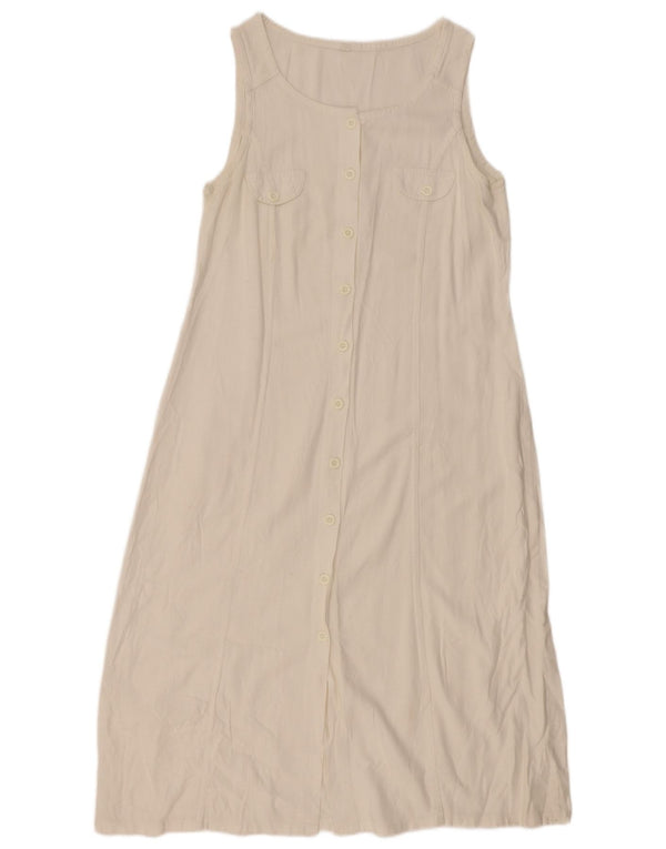 Vintage Womens Sleeveless Maxi Dress UK 14 Large White Linen