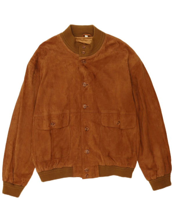 Vintage Ανδρικό Suede Bomber Jacket IT 60 5XL Καφέ Δερμάτινο