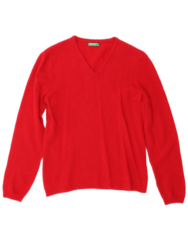 BENETTON Γυναικείο πουλόβερ με V λαιμόκοψη UK 10 Small Red