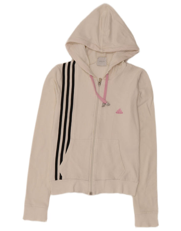 Adidas Womens Zip Hoodie Sweater UK 18 Large White Cotton