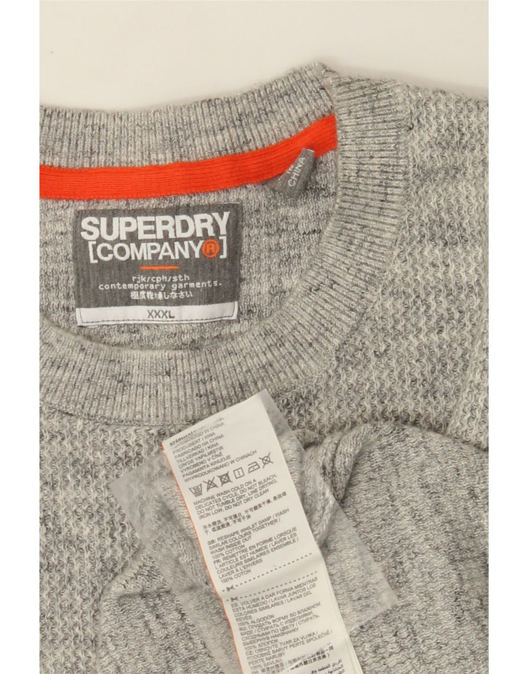 SUPERDRY Ανδρικό πουλόβερ με λαιμόκοψη 3XL βαμβακερό γκρι