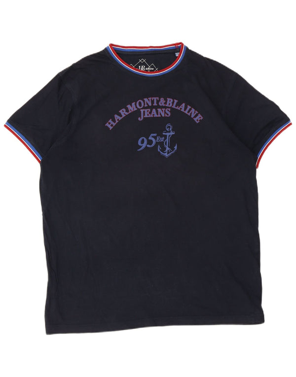 Ανδρικό γραφικό μπλουζάκι Harmont & Blaine Top 2XL Navy Blue Cotton