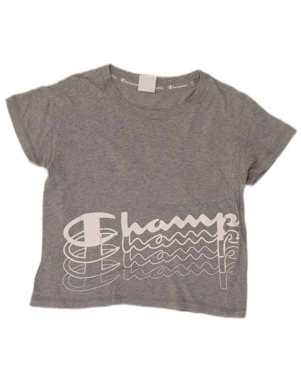 Champion Womens Crop Graphic T-Shirt Top UK 6 XS Grey