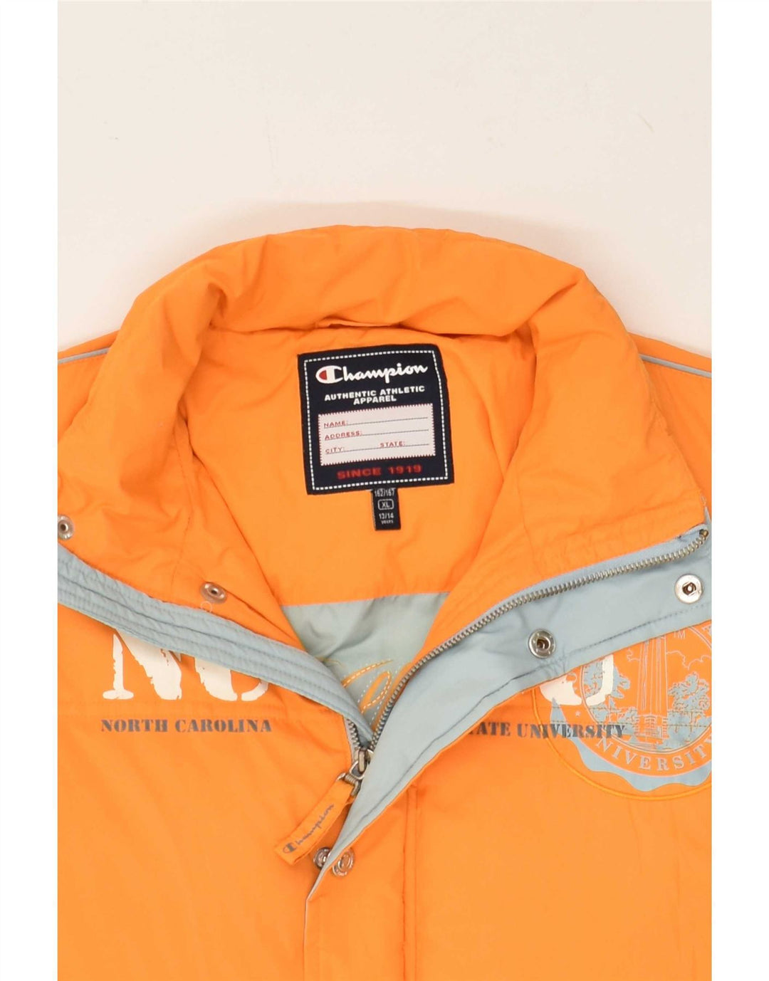 CHAMPION Boys Graphic Padded Jacket 13-14 Years XL Orange Polyester Vintage Champion and Second-Hand Champion from Messina Hembry 