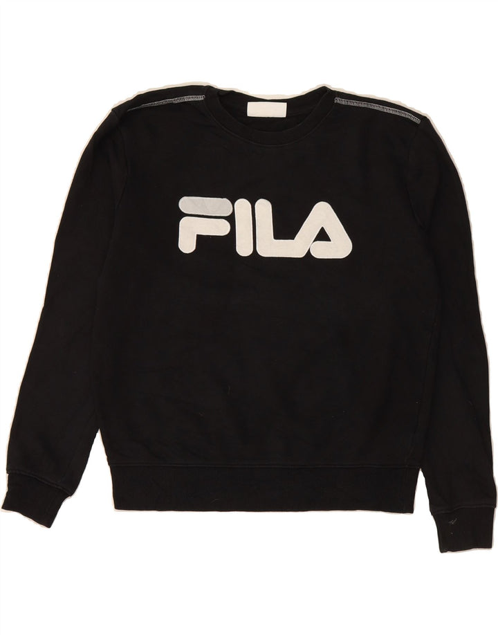 FILA Womens Graphic Sweatshirt Jumper UK 14 Medium Black Cotton Vintage Fila and Second-Hand Fila from Messina Hembry 