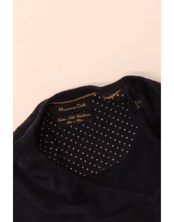 Massimo Dutti Ανδρικό πουλόβερ με λαιμόκοψη με V λαιμόκοψη Μεγάλο μπλε βαμβακερό