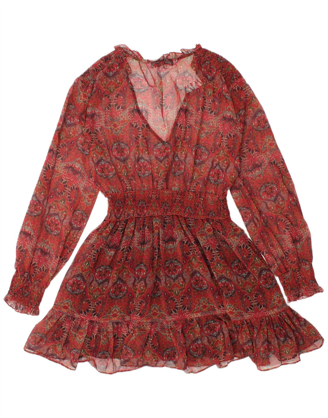 ZARA Γυναικείο See Through Μακρυμάνικο Τοπ UK 8 Small Red Floral