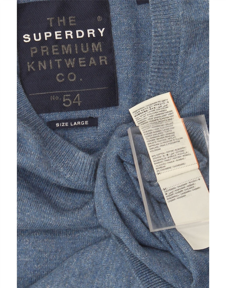 Ανδρικό πουλόβερ με λαιμόκοψη Superdry μεγάλο μπλε βαμβακερό