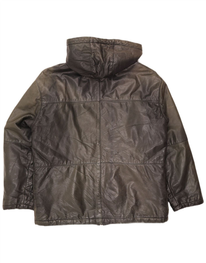 Ανδρικό δερμάτινο μπουφάν Conbipel με κουκούλα Loose Fit IT 48 Medium μαύρο δέρμα