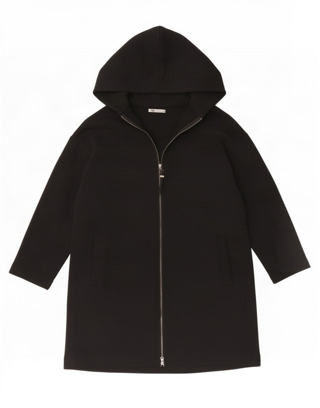 Zara Γυναικείο Longline Ζακέτα πουλόβερ UK 14 μεσαίο μαύρο βαμβακερό