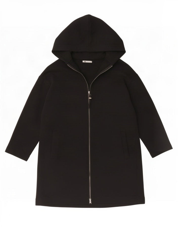 Zara Γυναικείο Longline Ζακέτα πουλόβερ UK 14 μεσαίο μαύρο βαμβακερό