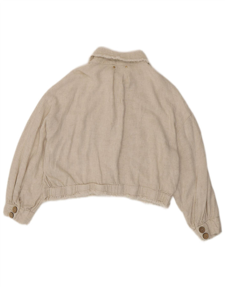 Zara Γυναικείο πουκάμισο Crop Jacket UK 14 Medium Beige Viscose