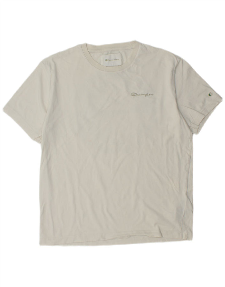 CHAMPION Ανδρικό γραφικό T-Shirt Top μεγάλο λευκό βαμβακερό