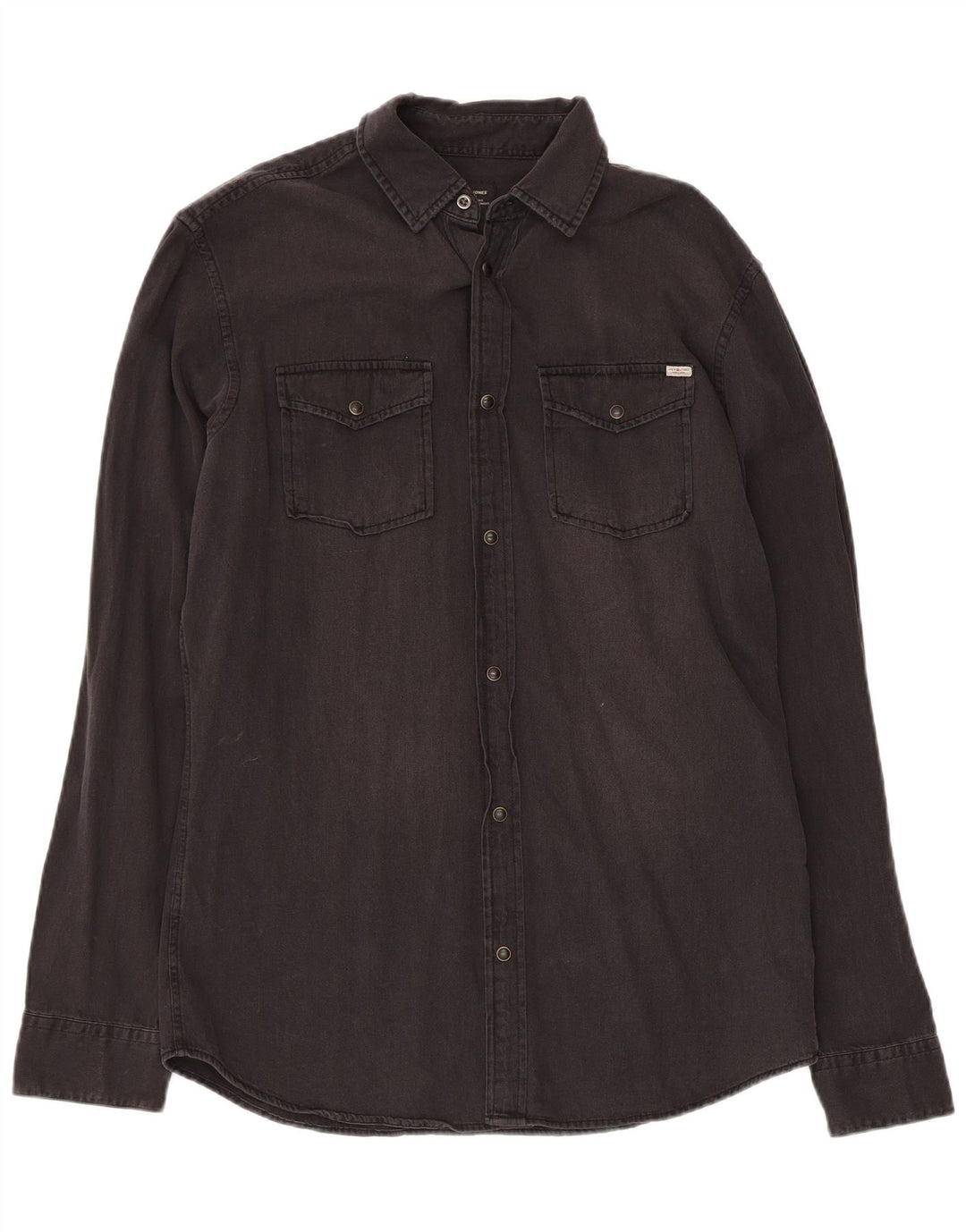 JACK & JONES Ανδρικό τζιν πουκάμισο μεσαίο μαύρο βαμβακερό