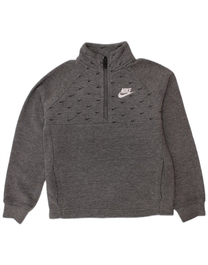 Γραφικό φούτερ Nike Boys με φερμουάρ με λαιμόκοψη 5-6 ετών, βαμβακερό μεσαίο γκρι
