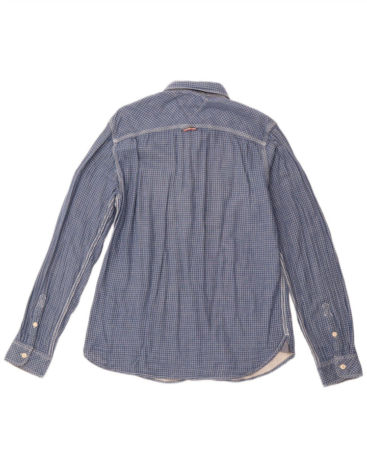 TOMMY HILFIGER Ανδρικό πουκάμισο μεσαίο μπλε ναυτικό καρό βαμβακερό