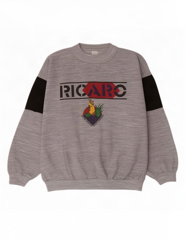 Vintage γυναικείο γραφικό φούτερ Jumper UK 14 Medium Grey Colourblock