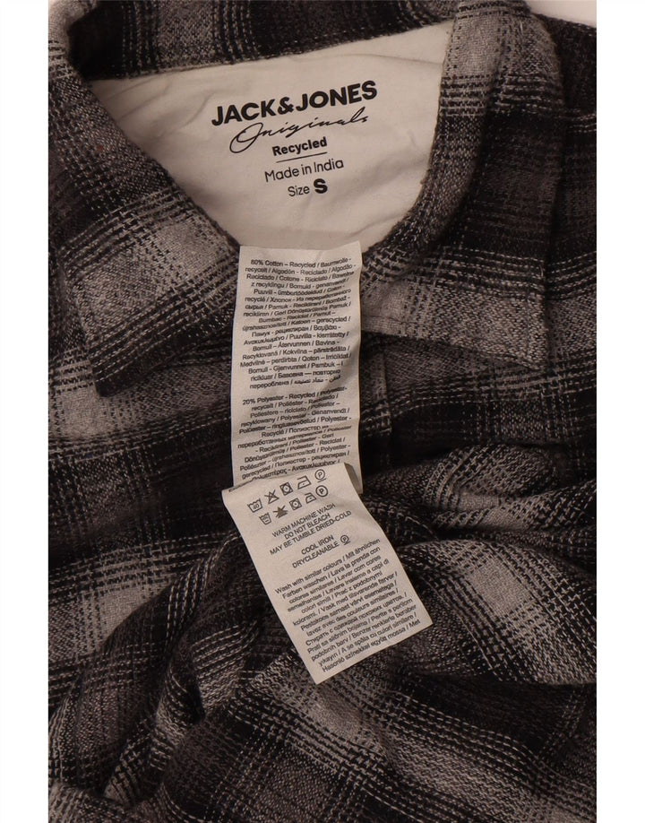 Jack & Jones Ανδρικό καρό φανελένιο πουκάμισο μικρό γκρι βαμβακερό