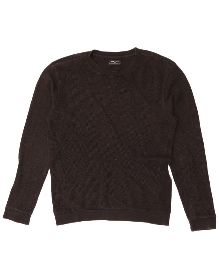 Ανδρικό πουλόβερ Zara Crew Neck Jumper Μεγάλο μαύρο βαμβακερό