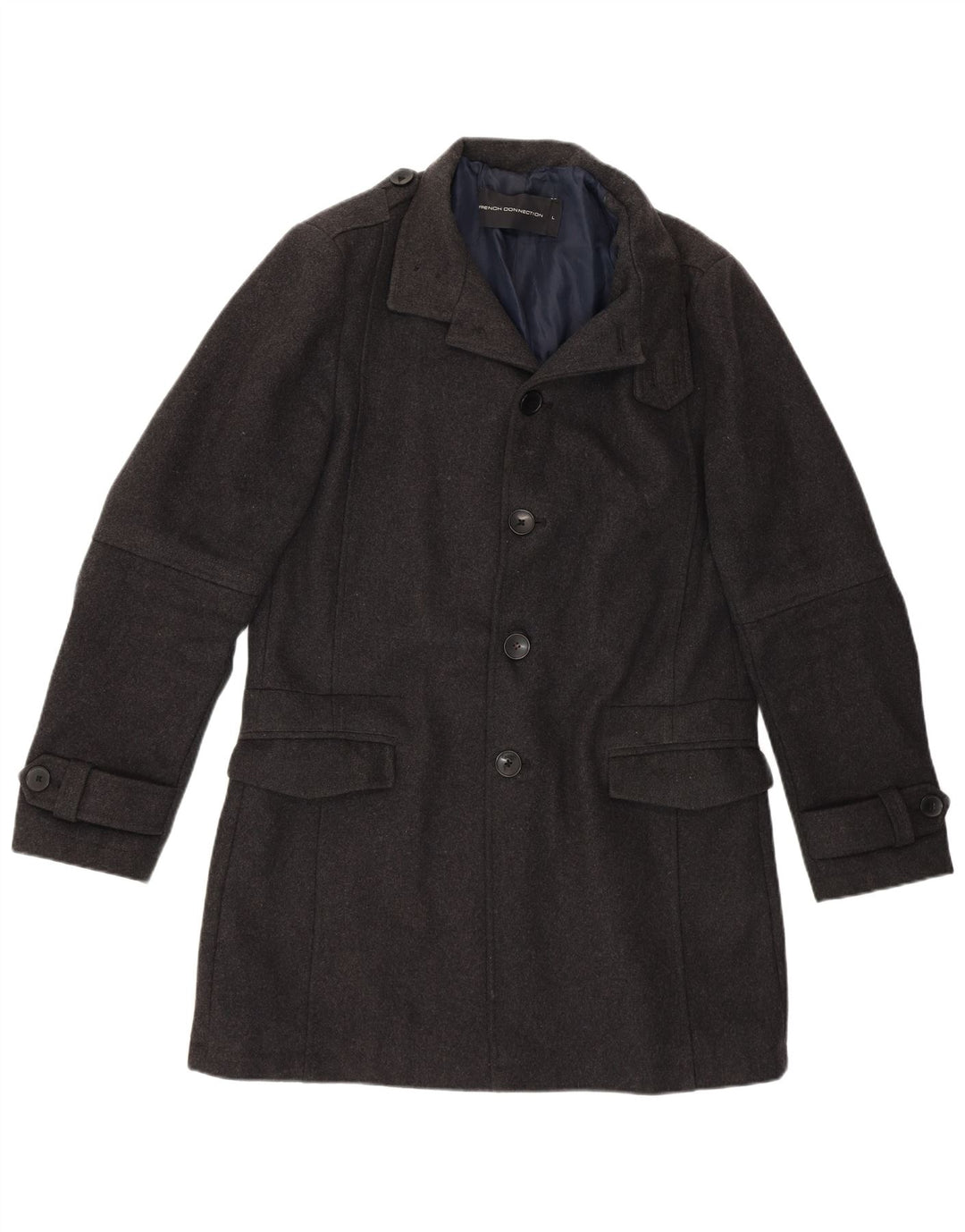 FRENCH CONNECTION Mens Military Overcoat UK 40 Large Grey Wool