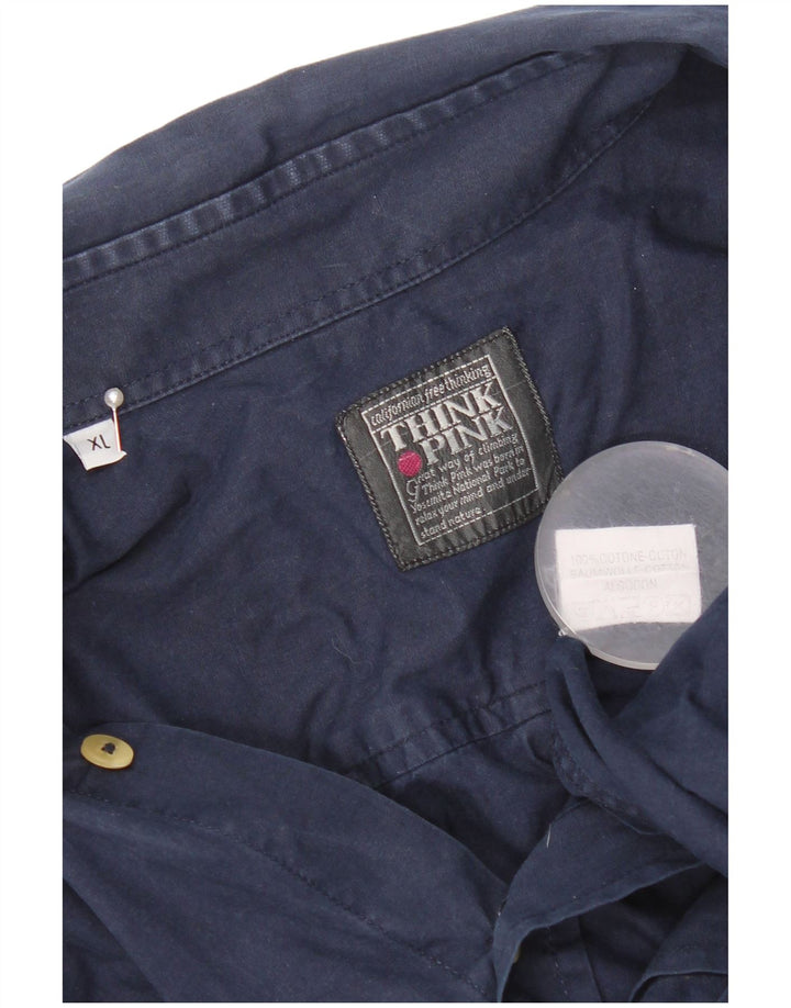 Σκεφτείτε Pink Ανδρικό πουκάμισο XL Navy Blue Cotton