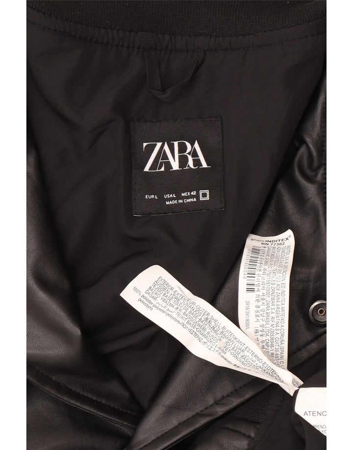 Zara Ανδρικό Faux Leather Jacket UK 40 Large Black Polyester
