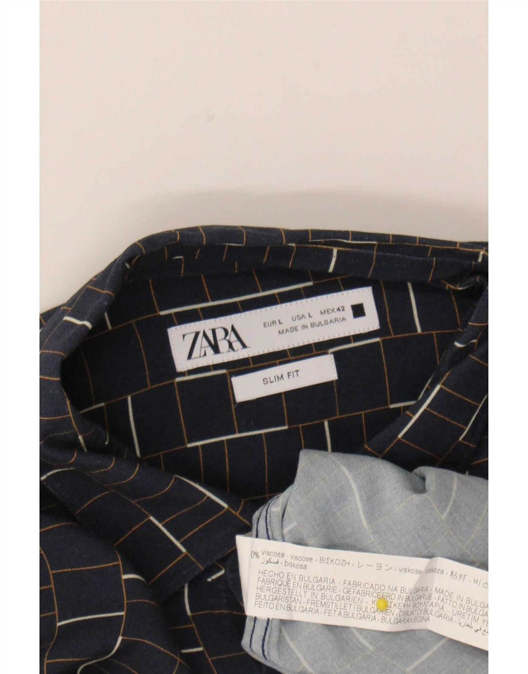 Ανδρικό πουκάμισο Zara Slim Fit Large Navy Blue Check Viscose
