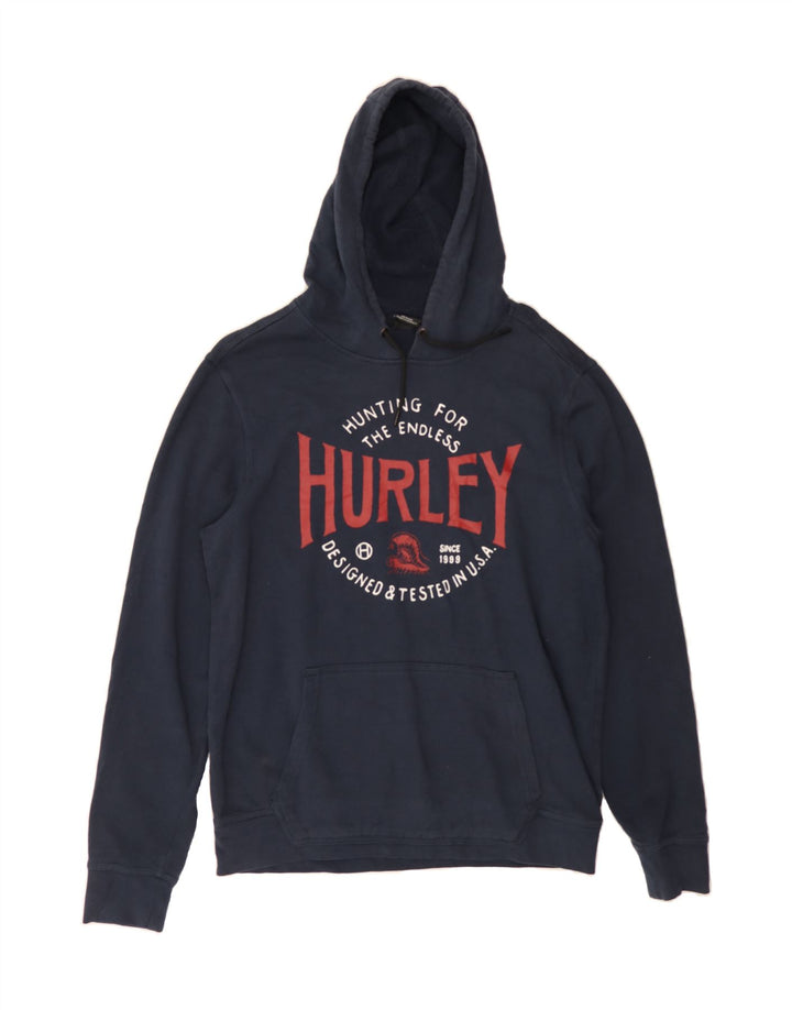 HURLEY Mens Graphic Hoodie Jumper Medium Navy Blue Cotton Vintage Hurley and Second-Hand Hurley from Messina Hembry 