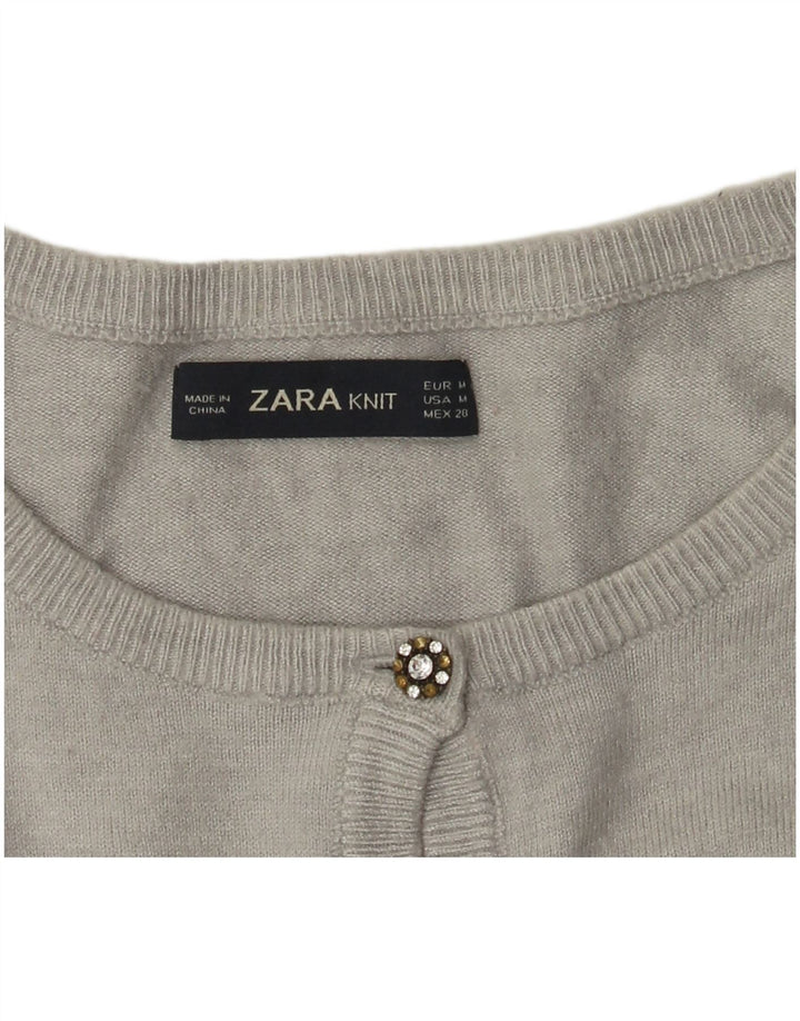 Zara Γυναικεία Ζακέτα Crop UK 12 Medium Grey