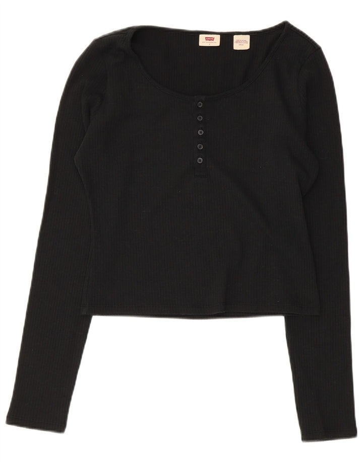 Γυναικείο Crop Top Levi's μακρυμάνικο UK 10 Small μαύρο βαμβακερό
