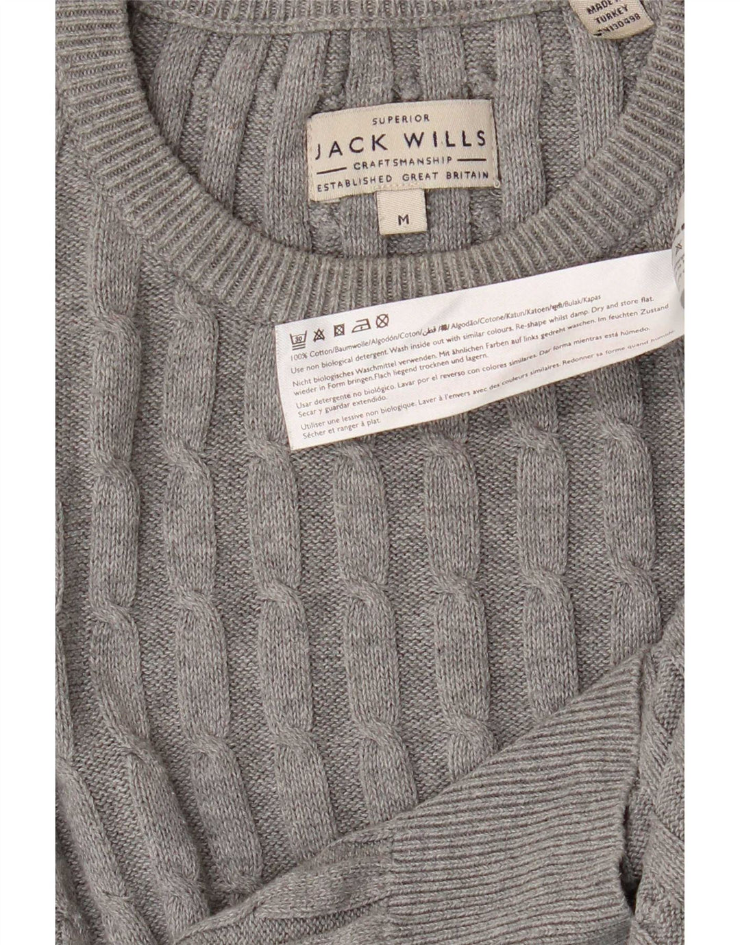 Jack Wills Ανδρικό πουλόβερ με λαιμόκοψη μεσαίου γκρι βαμβακερό