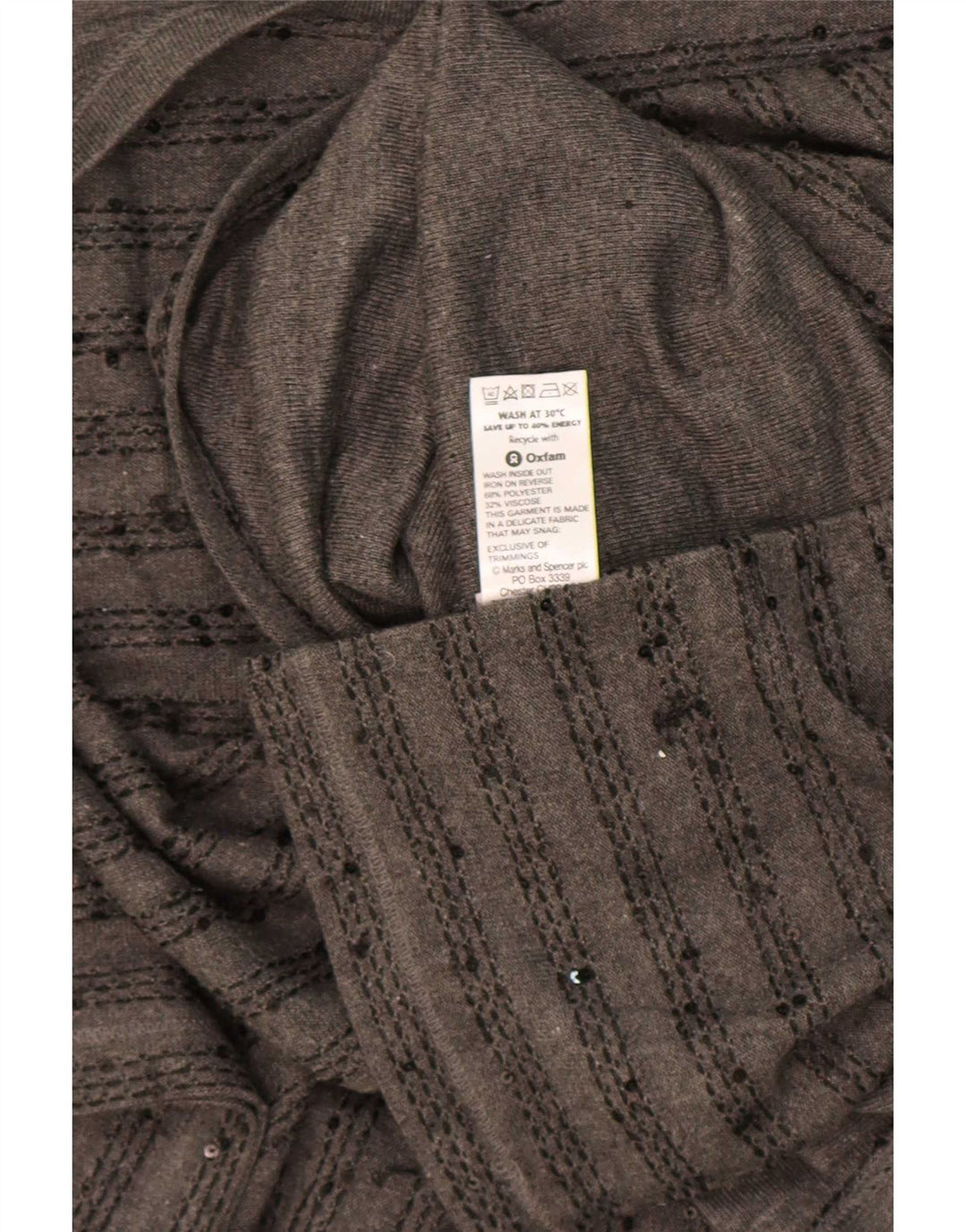 Zara γυναικείο τοπ 3/4 με μανίκια UK 20 2XL γκρι ριγέ πολυεστέρα