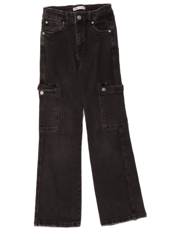 Zara Girls Cargo Flared Jeans 13-14 ετών W26 L26 Μαύρο βαμβακερό