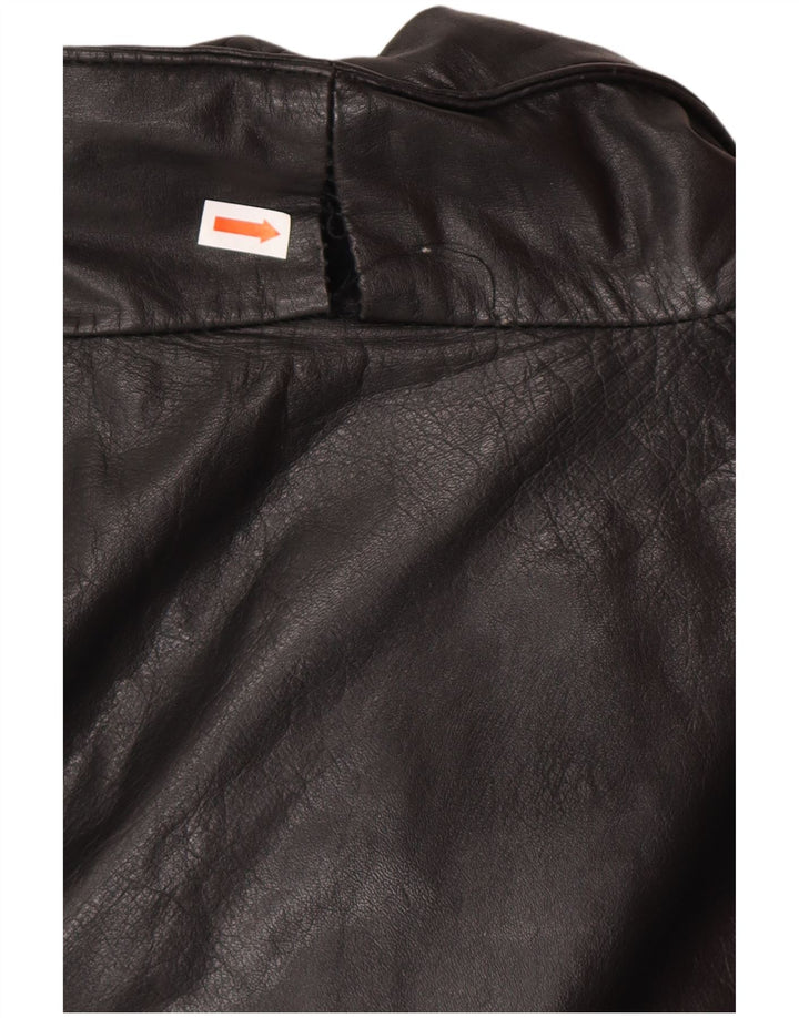 VINTAGE Γυναικείο Δερμάτινο Παλτό UK 14 Μεσαίο Μαύρο Δέρμα