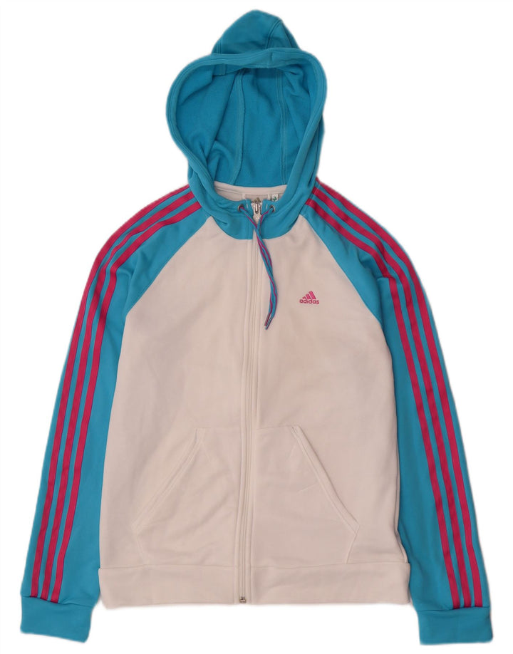 Adidas γυναικείο πουλόβερ με κουκούλα με φερμουάρ UK 14 μεσαίο λευκό πολυεστέρας
