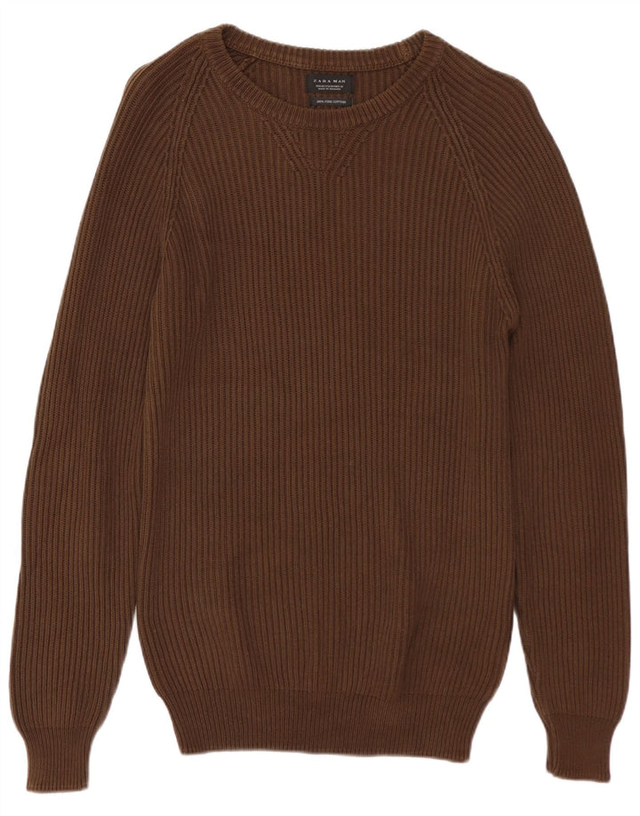 Ανδρικό πουλόβερ ZARA Boat Neck Jumper Μεσαίο καφέ βαμβακερό
