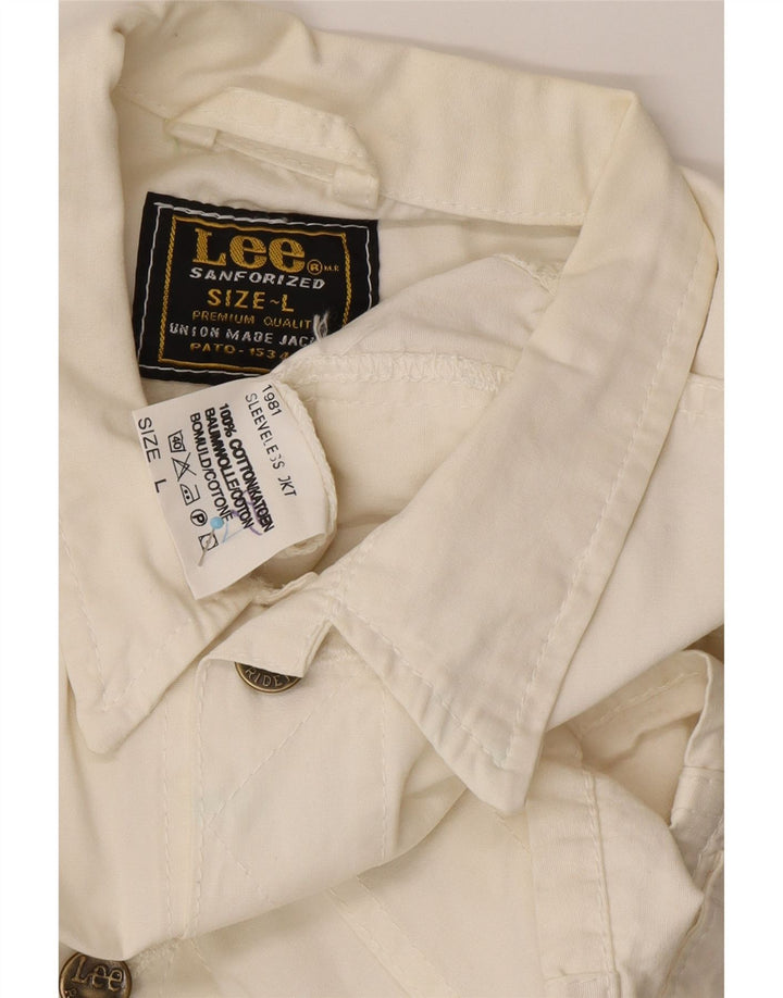 LEE Womens Crop Gilet UK 16 Large Off White Βαμβακερό