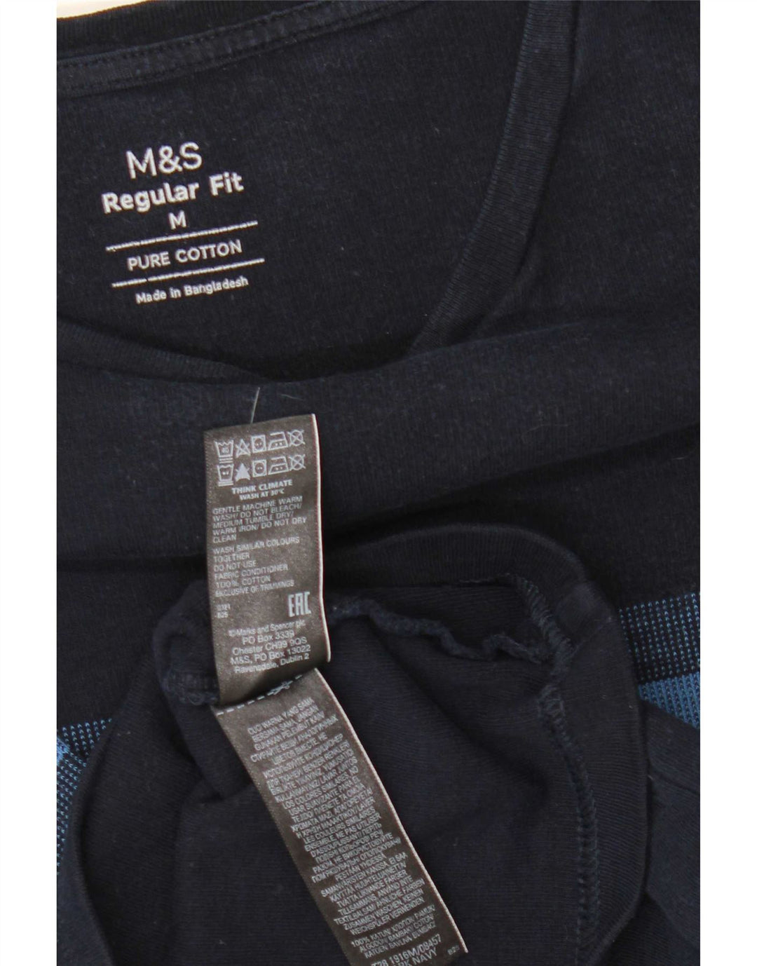 Marks & Spencer Γυναικείο T-Shirt τοπ UK 14 Medium Navy Blue ριγέ