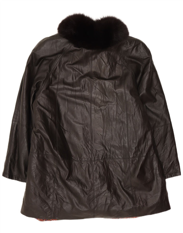 VINTAGE Γυναικείο Δερμάτινο Παλτό UK 18 XL Μαύρο Δερμάτινο