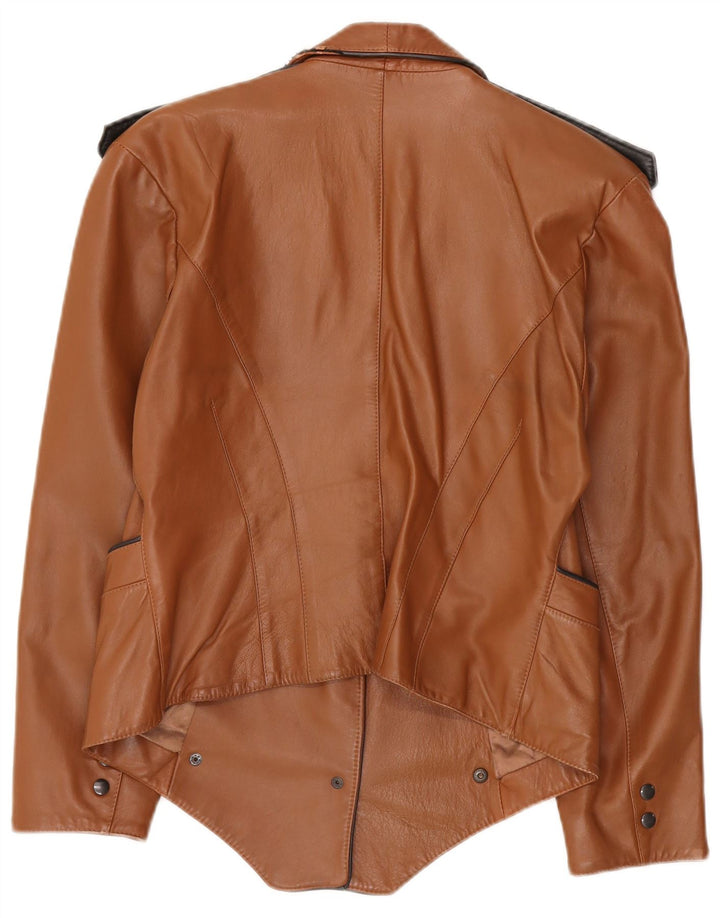 Vintage Γυναικείο Crop Military Δερμάτινο Μπουφάν UK 12 Medium Brown