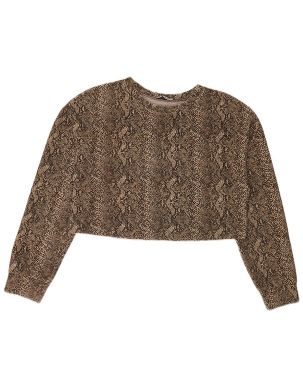Zara Γυναικεία Crop Oversized τοπ μακρυμάνικο UK 10 Small Khaki Animal Print